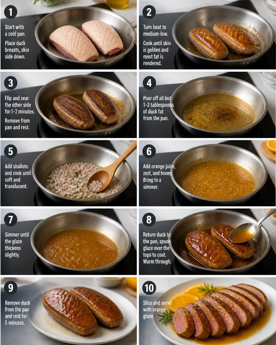 Easy Pan Seared Duck Breast — Orange Glaze