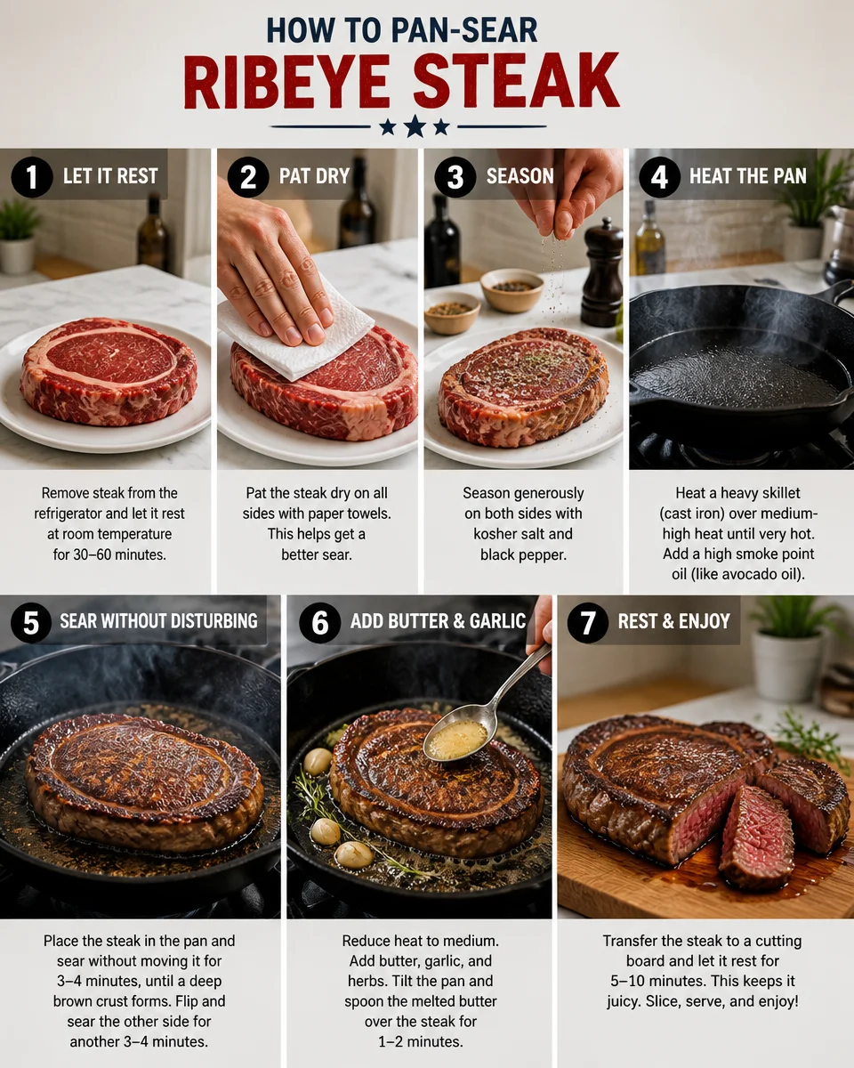 Easy Pan Seared Ribeye — Garlic Butter Steakhouse