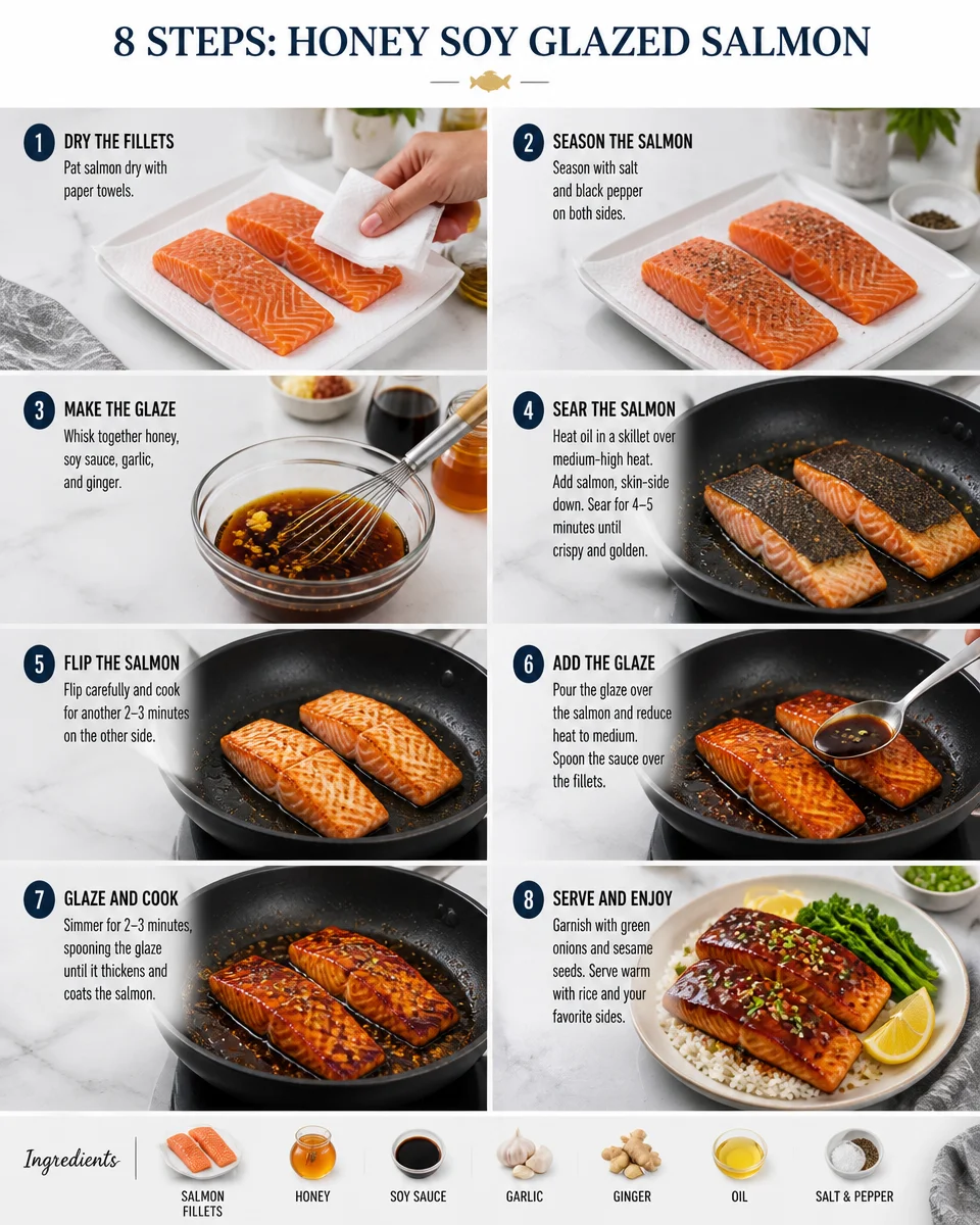 Easy Pan Seared Salmon — Honey Soy Glaze