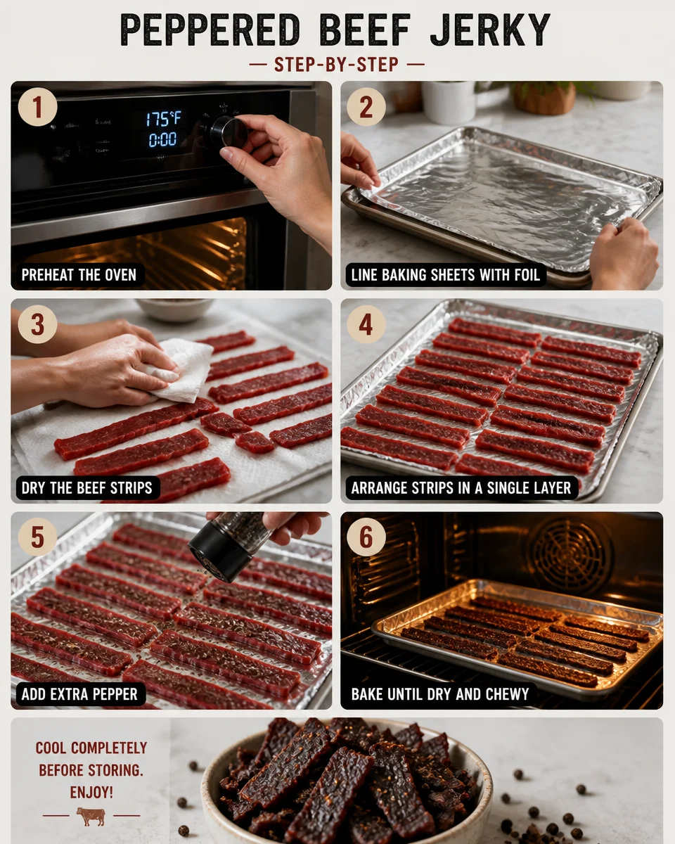 Easy Peppered Beef Jerky — Oven Dried Recipe