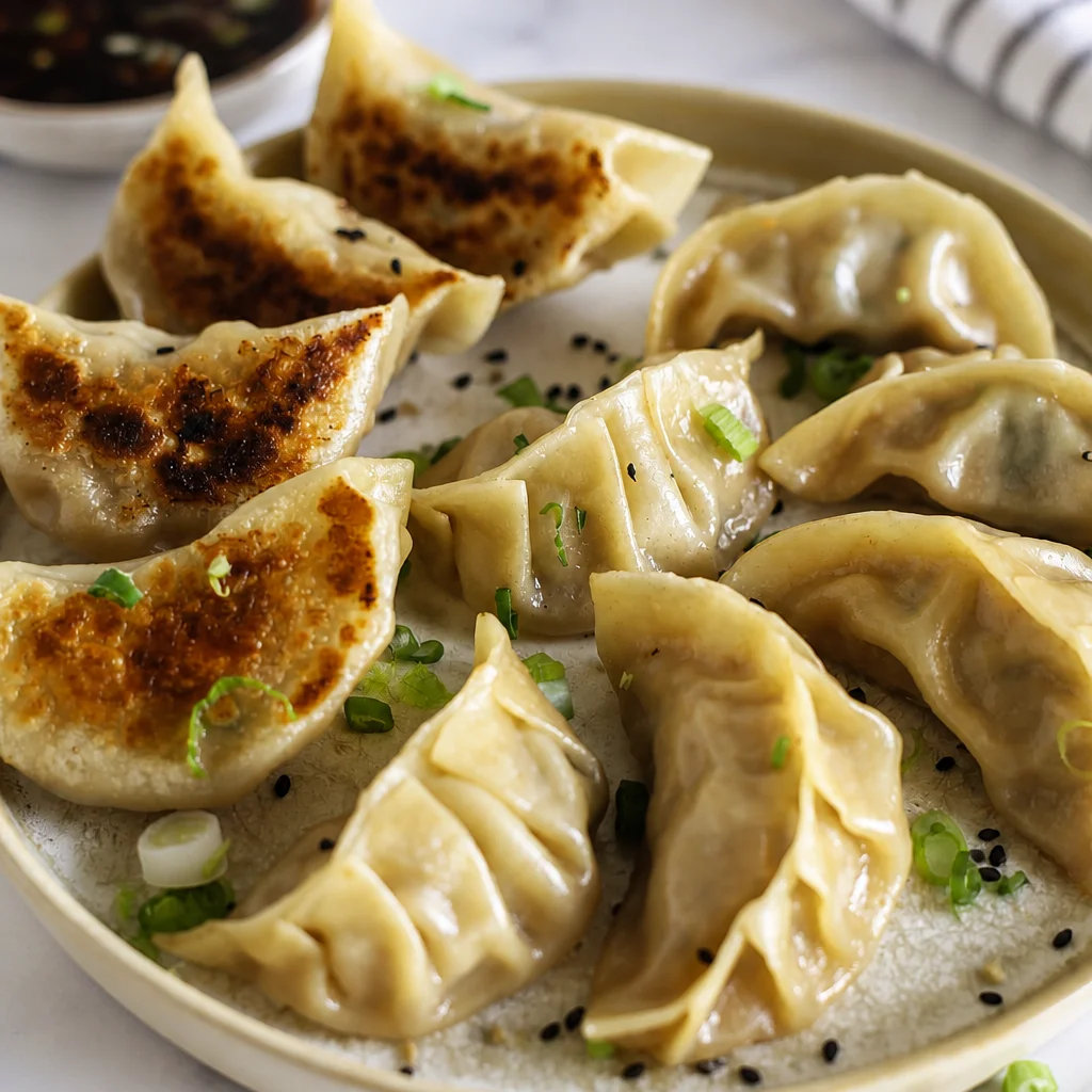 Delicious Easy Pork Potstickers - Pan Fried Dumplings with crispy bottoms