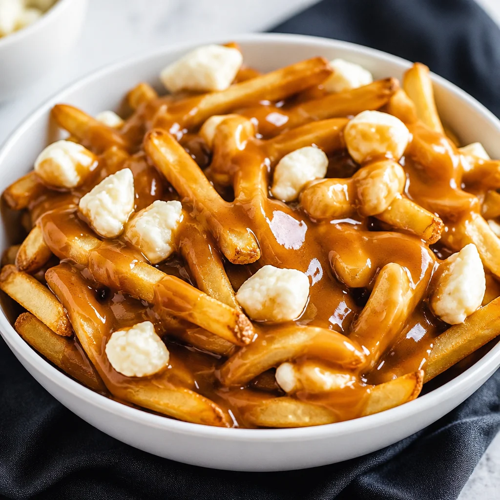Plate of Easy Poutine with fries, cheese curds, and rich gravy