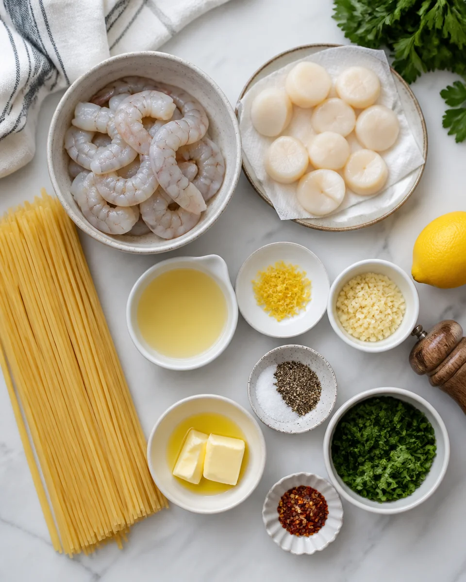 Easy Seafood Pasta — Shrimp Scallop Garlic Butter