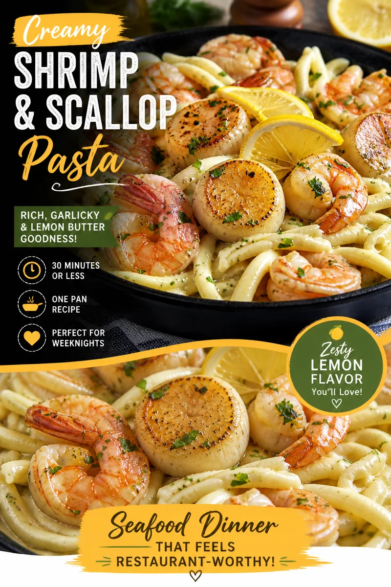 Easy Seafood Pasta — Shrimp Scallop Garlic Butter