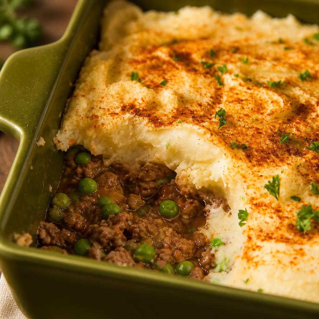 Delicious Easy Shepherd's Pie with ground lamb and creamy mashed potato topping.