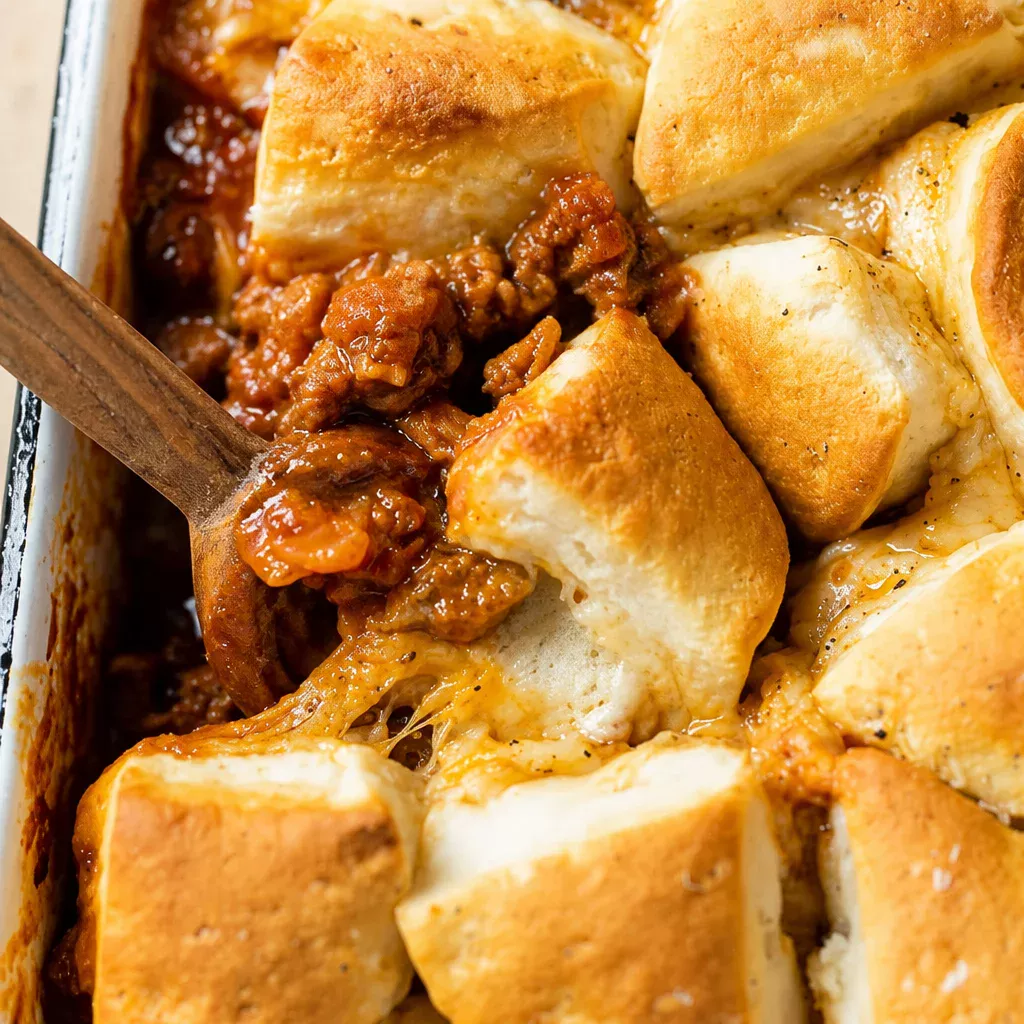 Easy Sloppy Joe Casserole topped with biscuits, a quick and comforting meal.