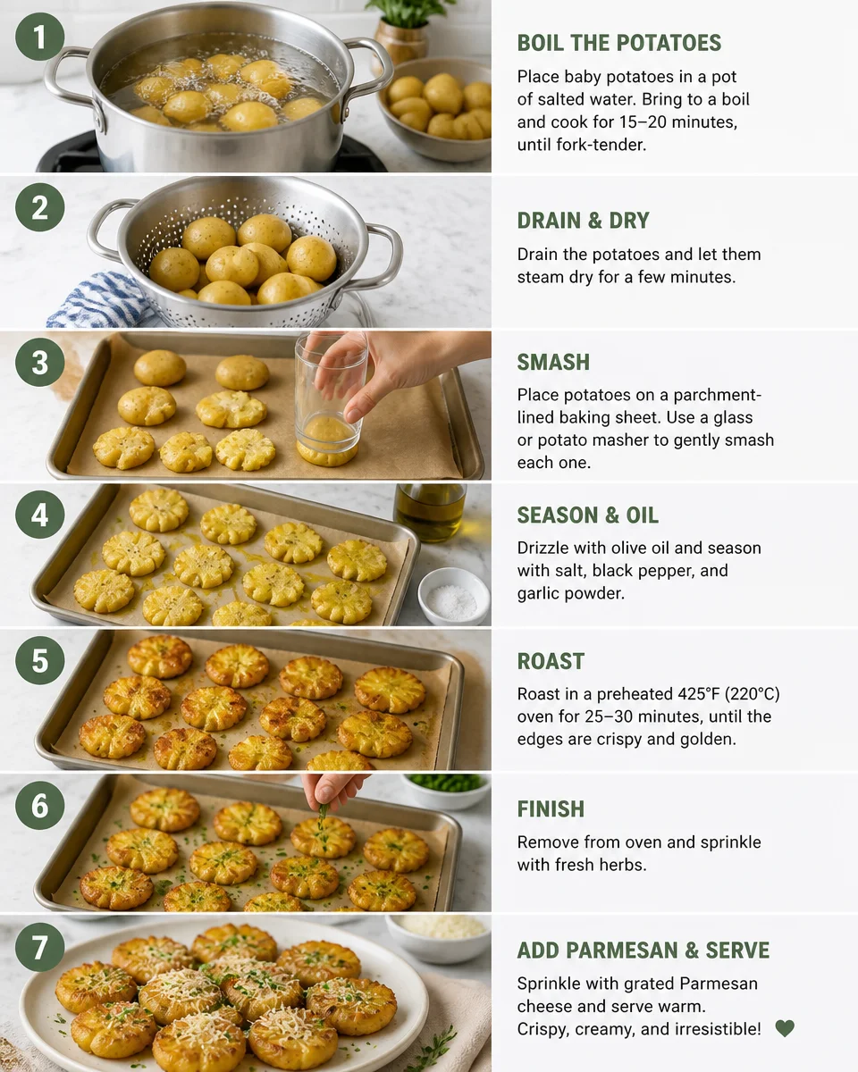 Easy Smash Potatoes — Crispy Parmesan Oven