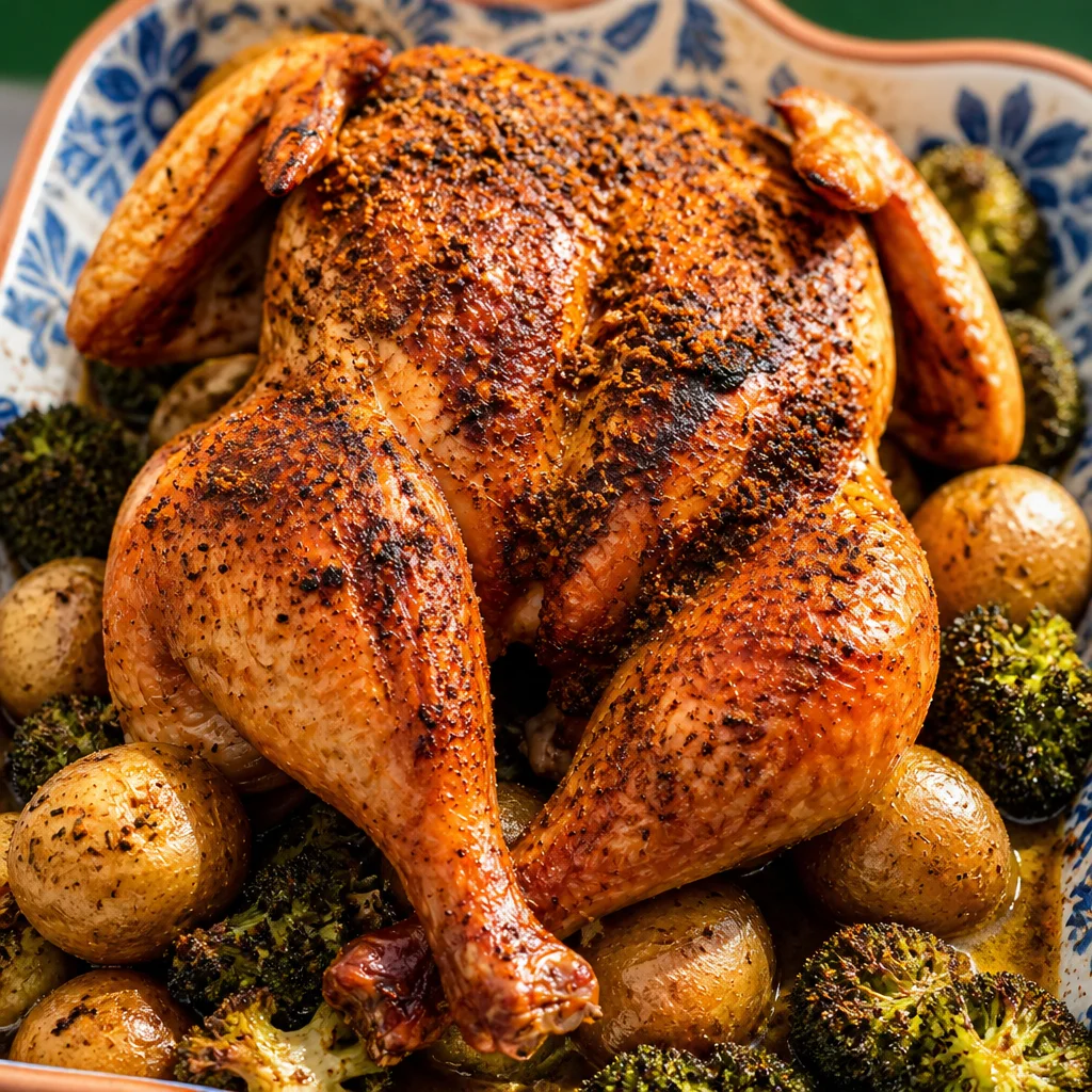 Easy smoked chicken on a whole bird pellet grill, juicy and flavorful.