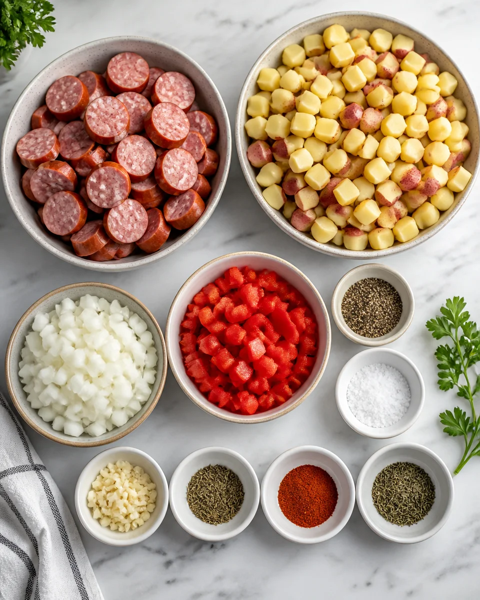 Easy Smoked Sausage and Potato Skillet — One Pan