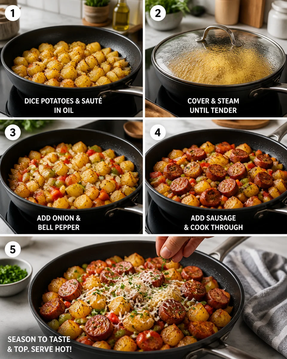 Easy Smoked Sausage and Potato Skillet — One Pan