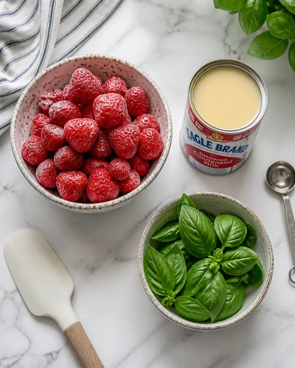 Easy Strawberry Basil Sorbet — 3 Ingredient No Churn