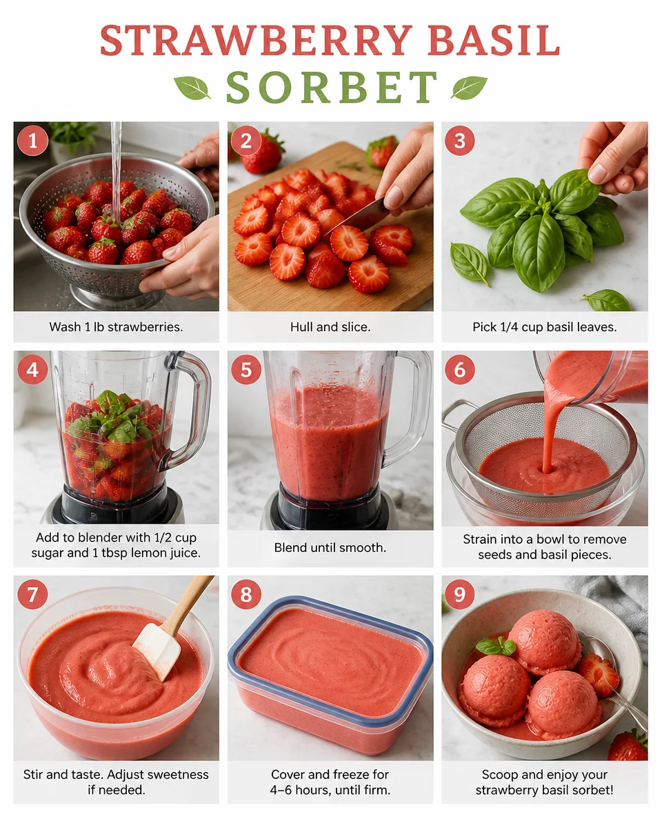 Easy Strawberry Basil Sorbet — 3 Ingredient No Churn