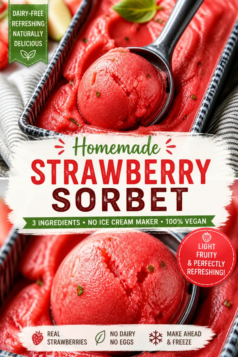 Easy Strawberry Basil Sorbet — 3 Ingredient No Churn