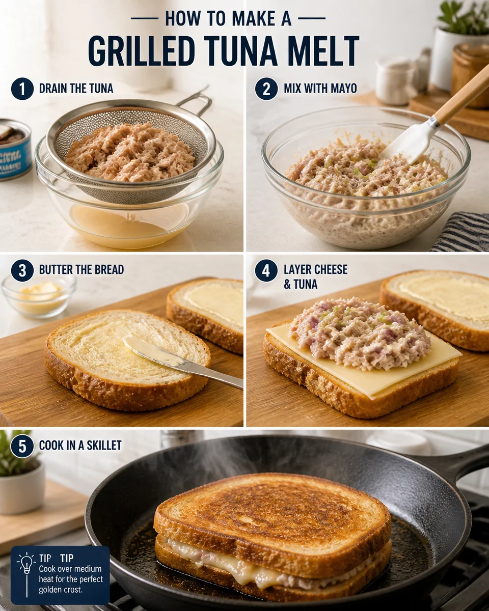 Easy Tuna Melt Sandwich — Grilled Cheesy Classic