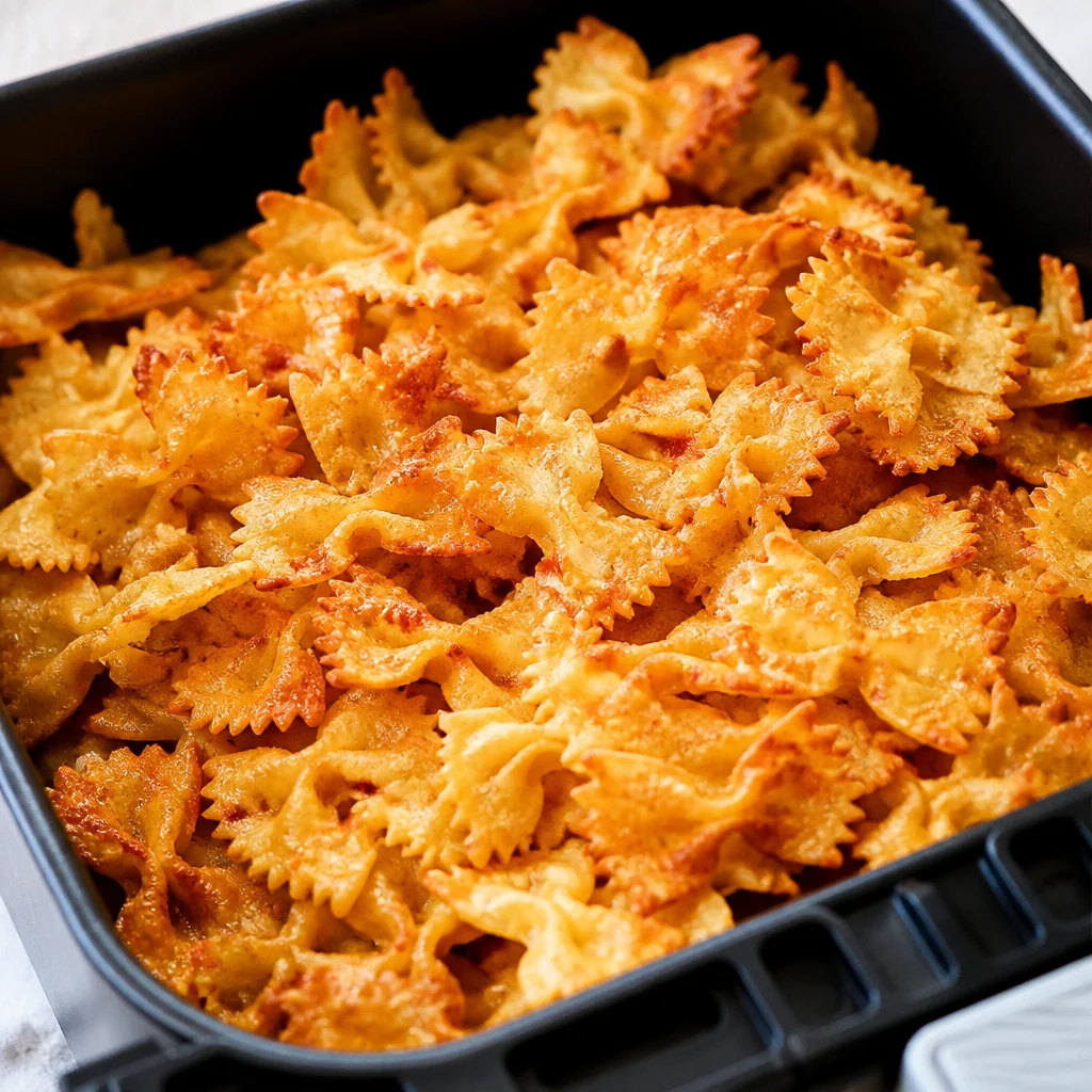 Crispy Cheesy Garlic Pasta Chips served with marinara sauce.