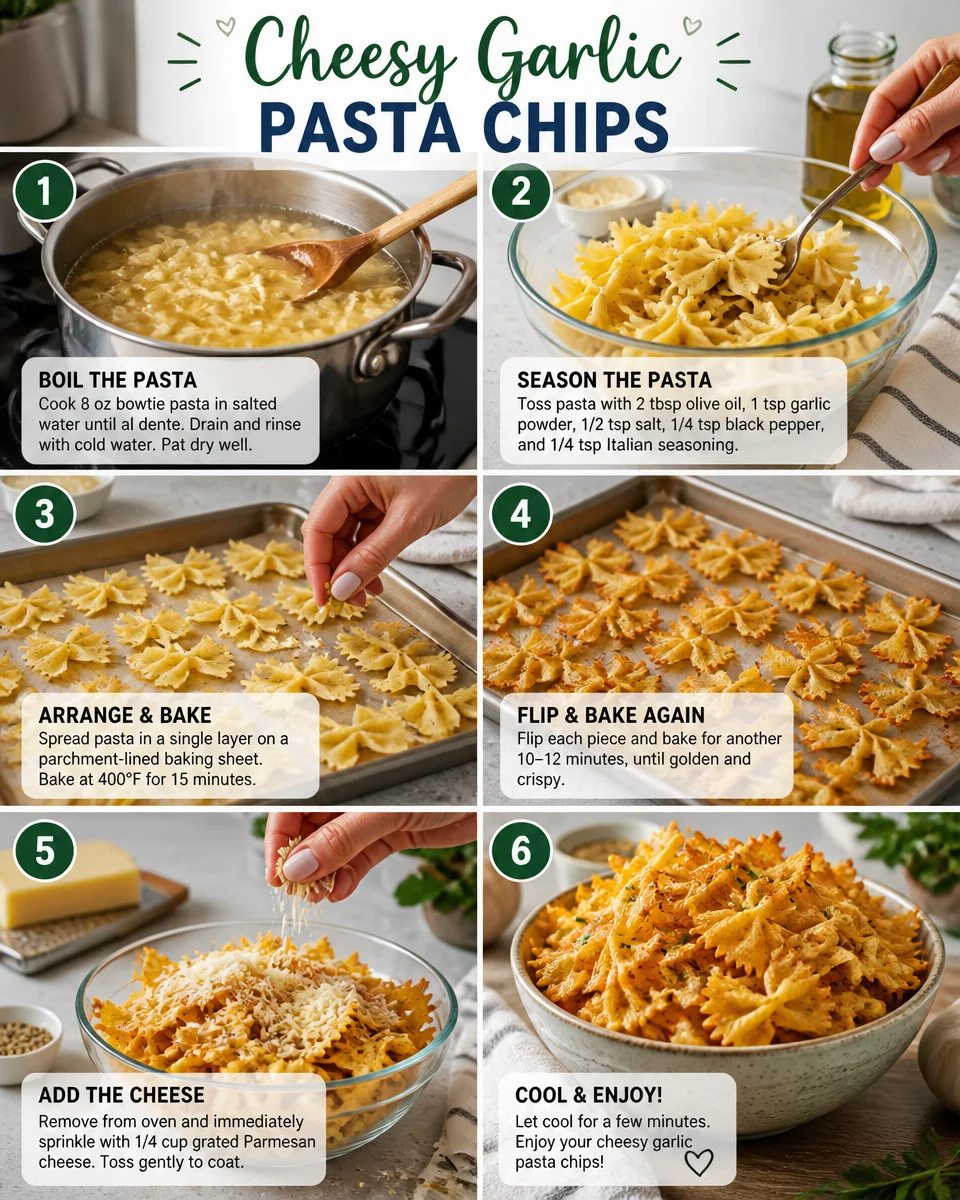 Cheesy Garlic Pasta Chips