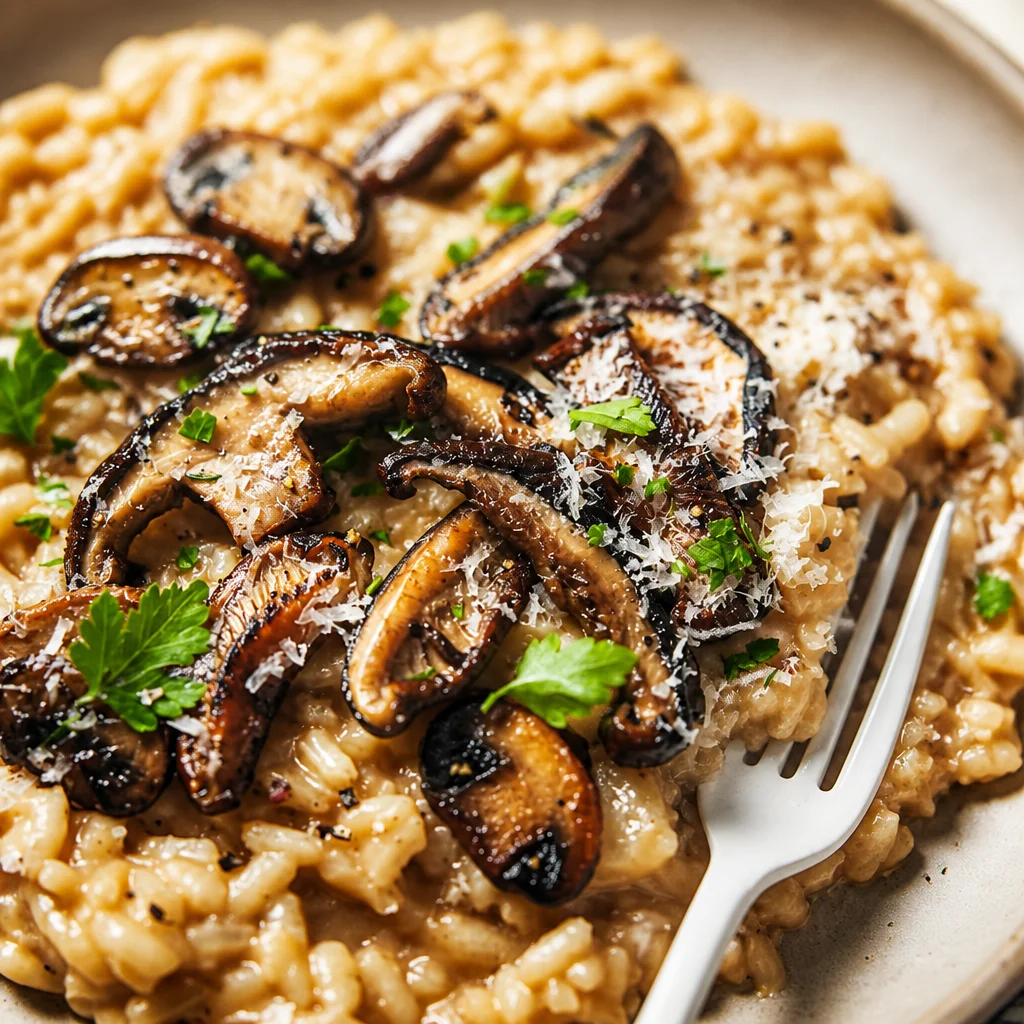 Creamy Mushroom Risotto with garlic butter mushrooms and fresh herbs
