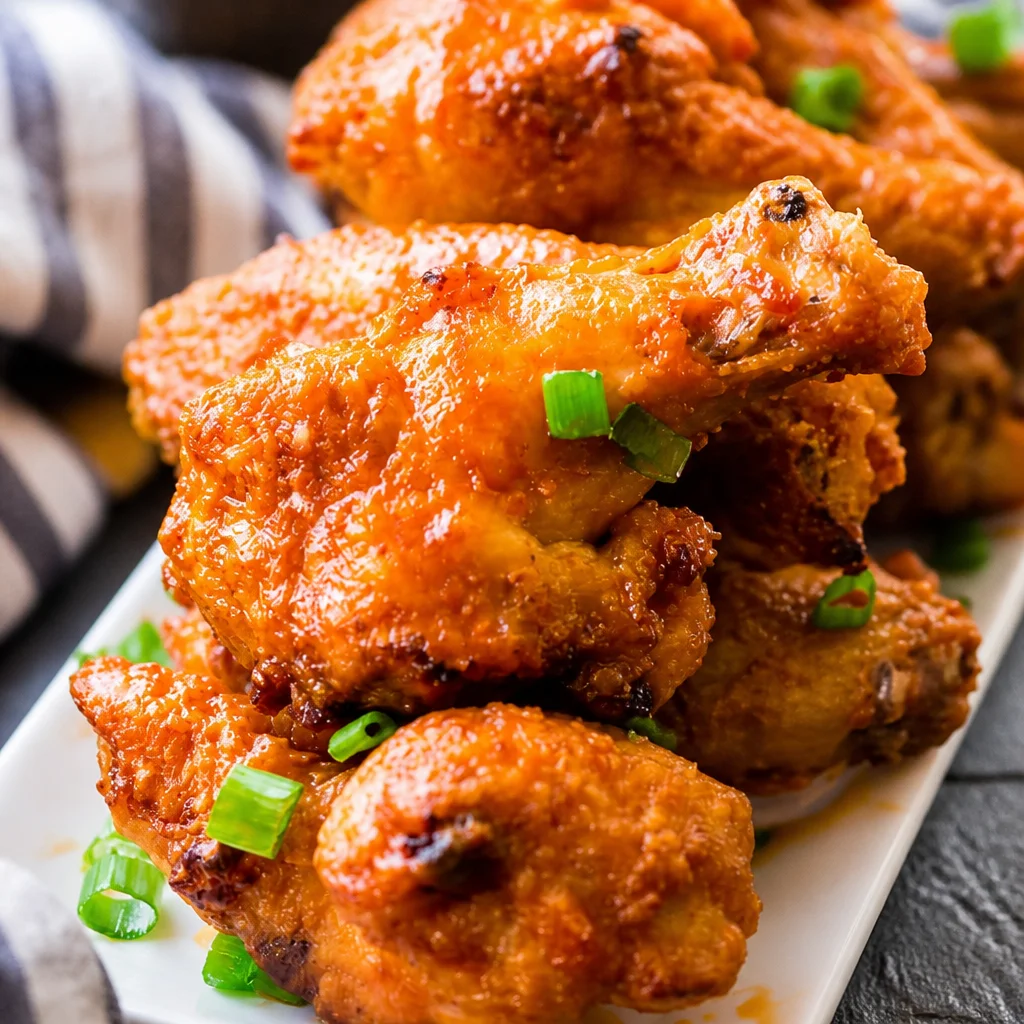 Crispy Baked Buffalo Chicken Wings served with dipping sauce and celery sticks.