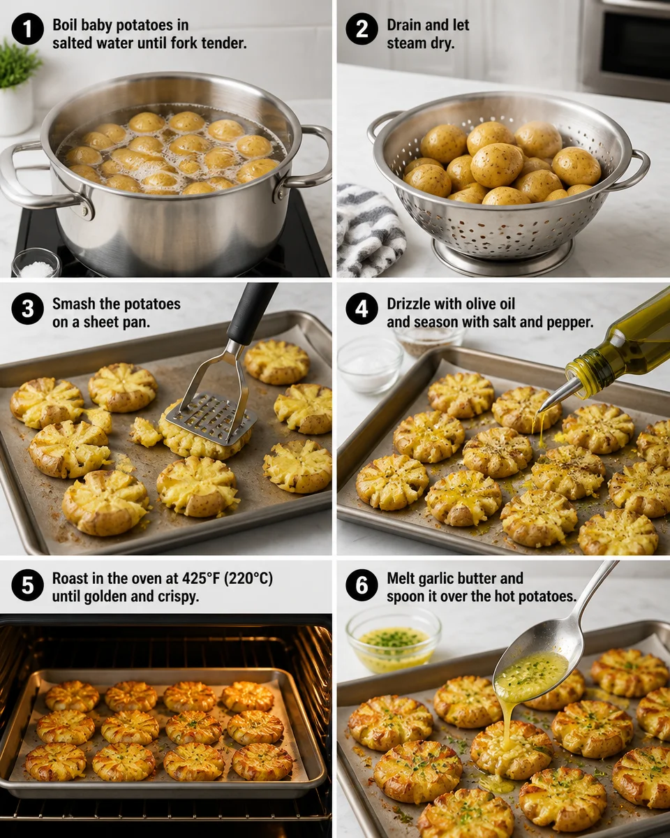 Crispy Smashed Potatoes with Garlic Butter