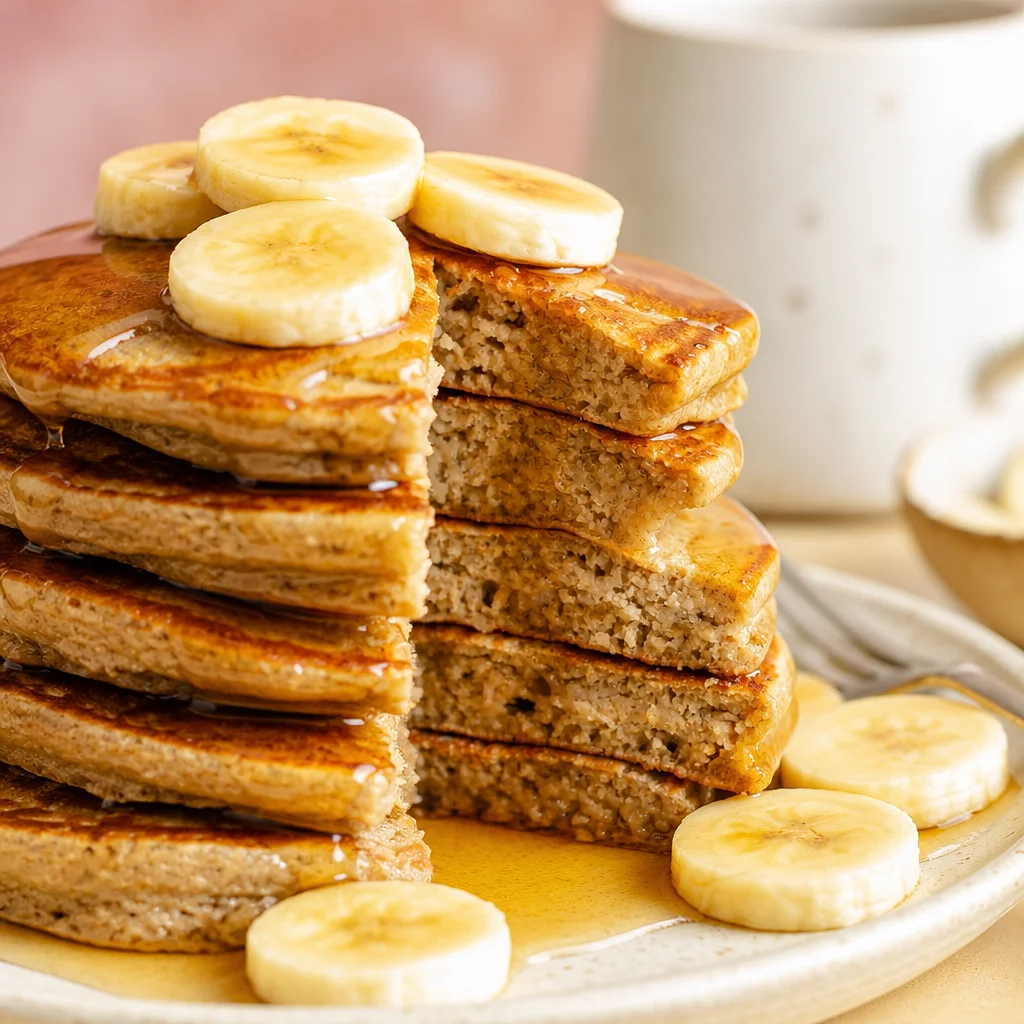 Fluffy Easy Banana Oat Pancakes made with oats, bananas, and eggs - no flour needed!