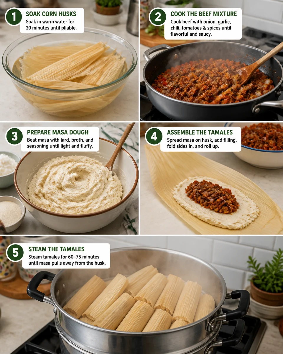Easy Beef Tamales — Steamed Masa Corn Husk
