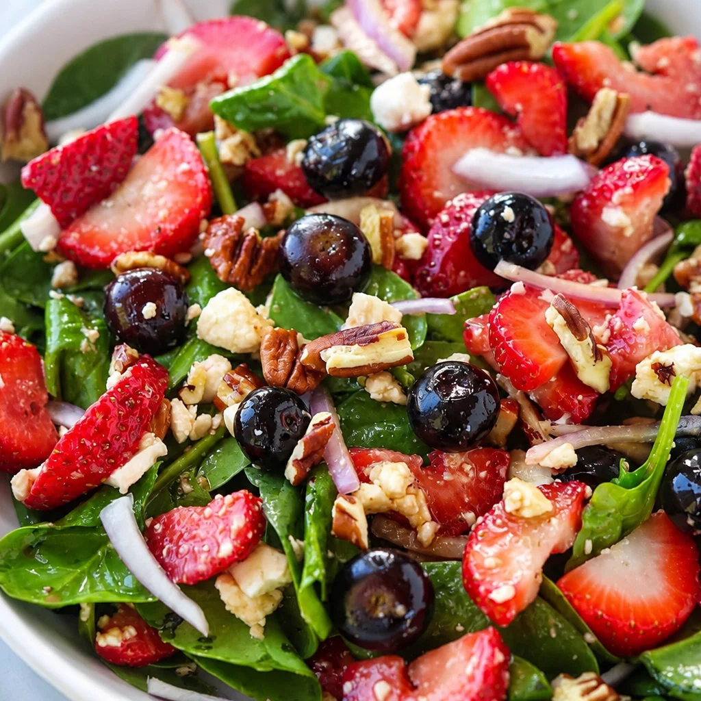 Fresh Easy Blueberry Spinach Salad with Feta and Honey Balsamic Dressing