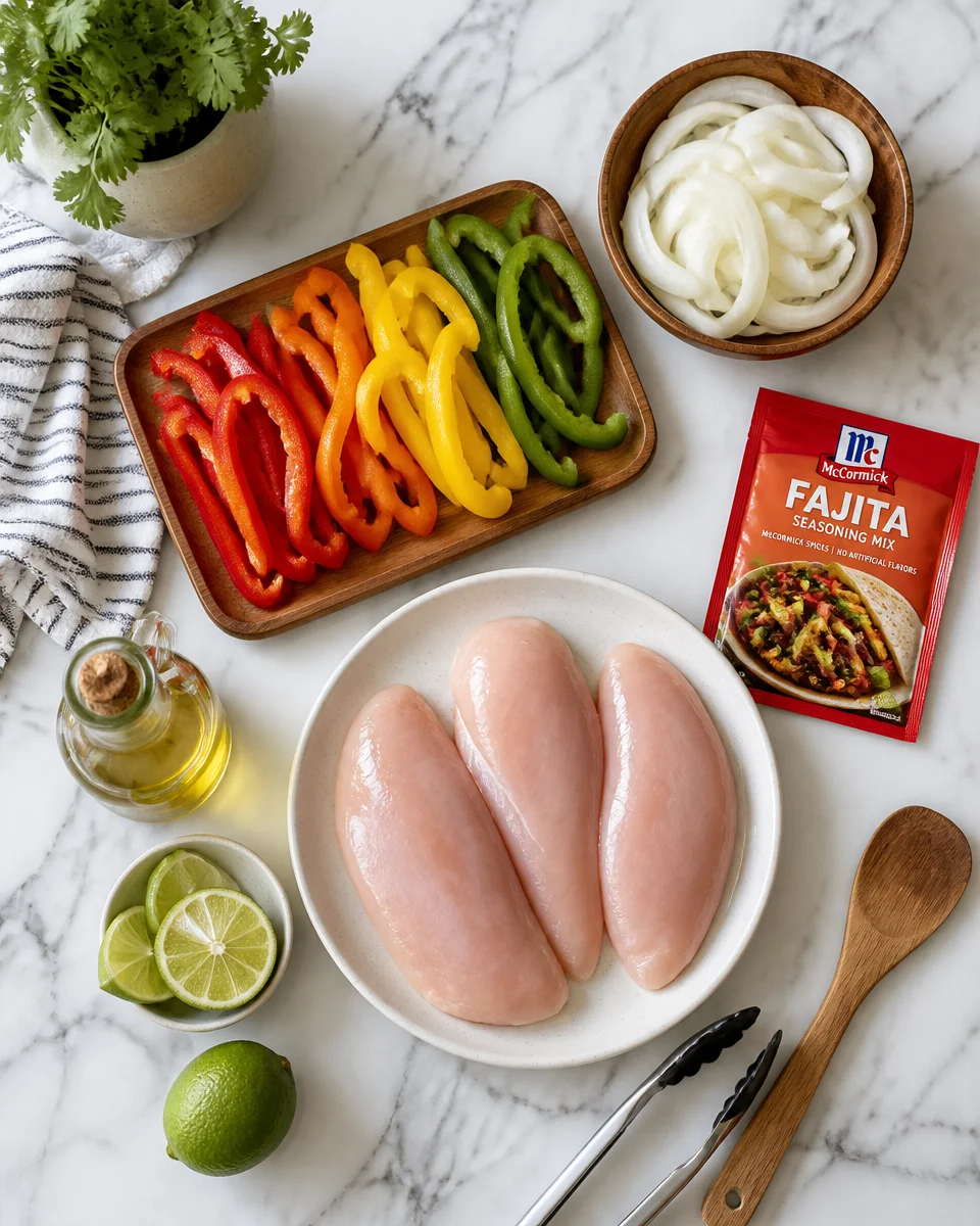 Easy Chicken Fajitas — Sizzling Pepper Onion Skillet
