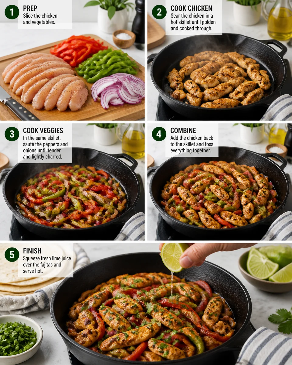 Easy Chicken Fajitas — Sizzling Pepper Onion Skillet