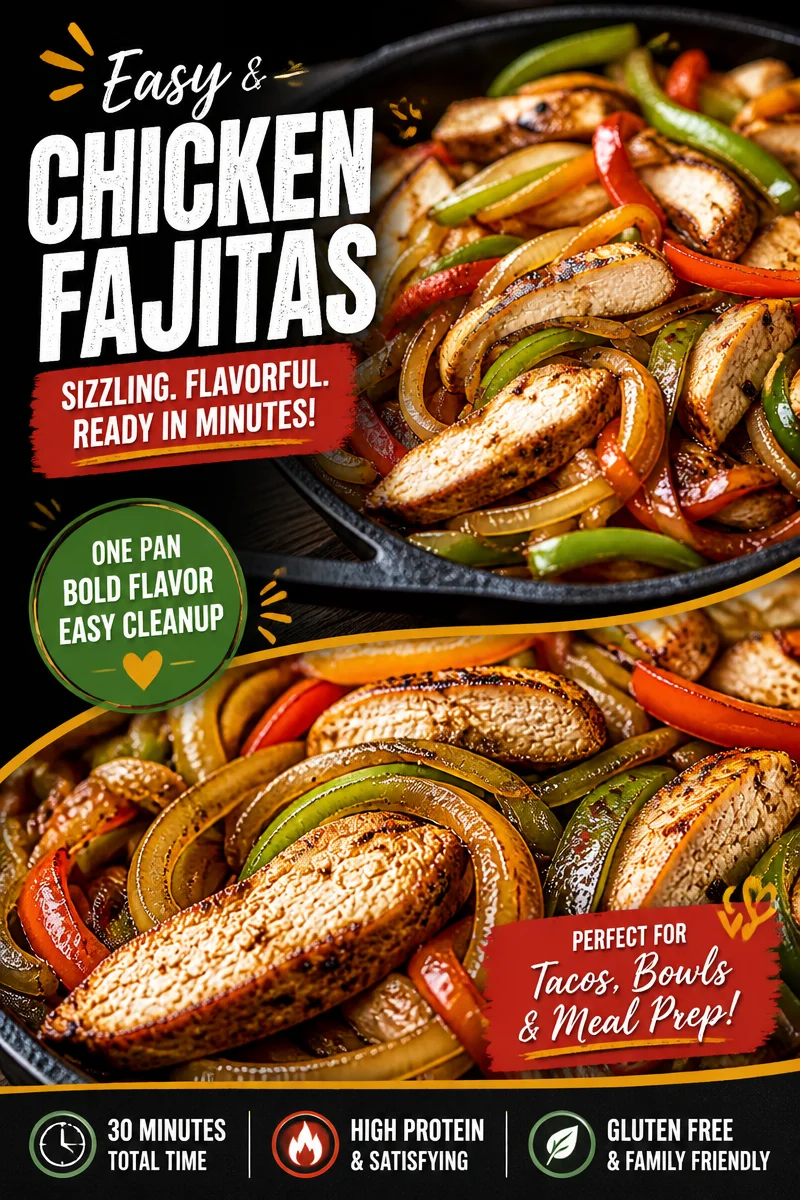 Easy Chicken Fajitas — Sizzling Pepper Onion Skillet