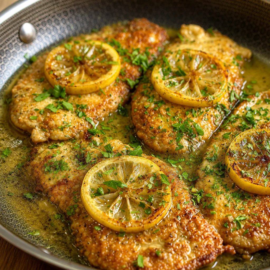 Delicious Easy Chicken Francese served in a lemon butter sauce with crispy egg battered chicken.