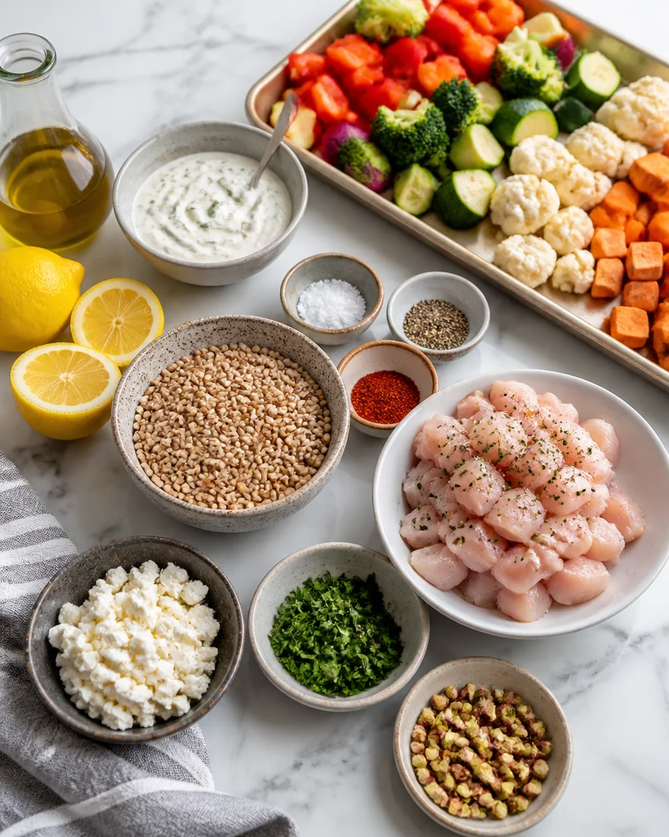 Easy Chicken Grain Bowl — Farro Roasted Veggie