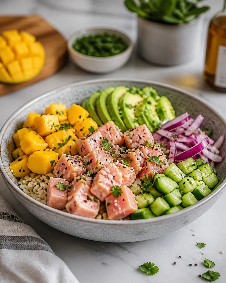 Easy Chicken Poke Bowl — Mango Avocado
