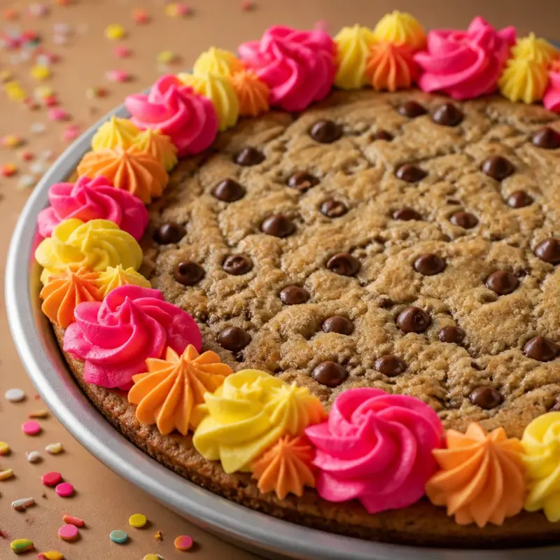 Soft and chewy Easy Cookie Cake — Giant Birthday Cookie topped with sprinkles.