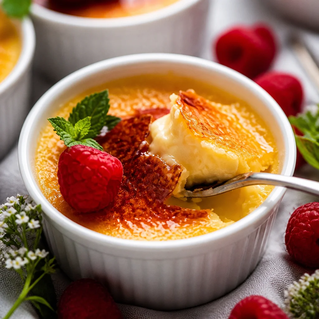 Easy Creme Brulee with crackly caramel top and smooth vanilla custard.