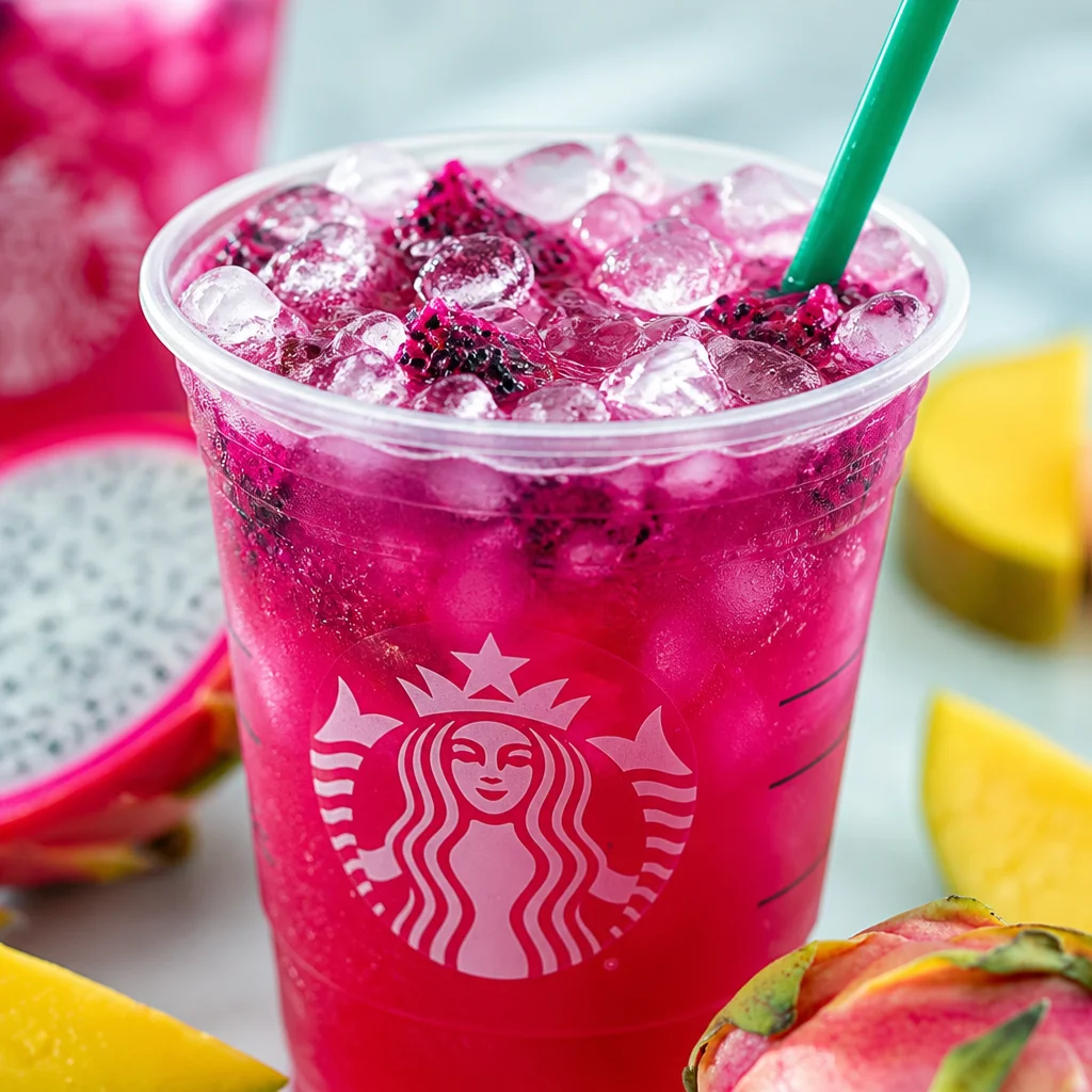 Easy Dragon Drink — Starbucks Mango Copycat recipe with mango and dragonfruit.