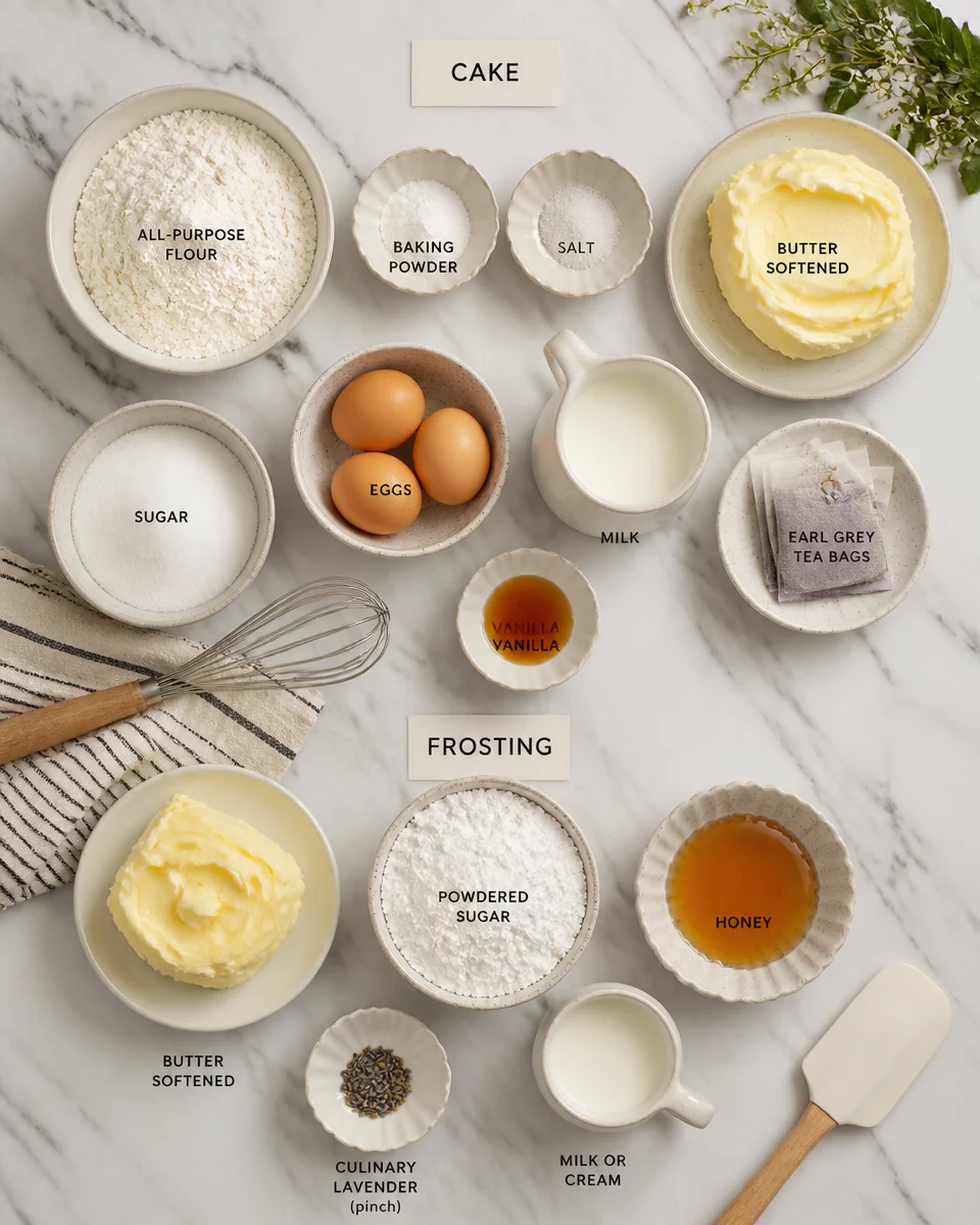 Easy Earl Grey Cake — Lavender Honey Frosting