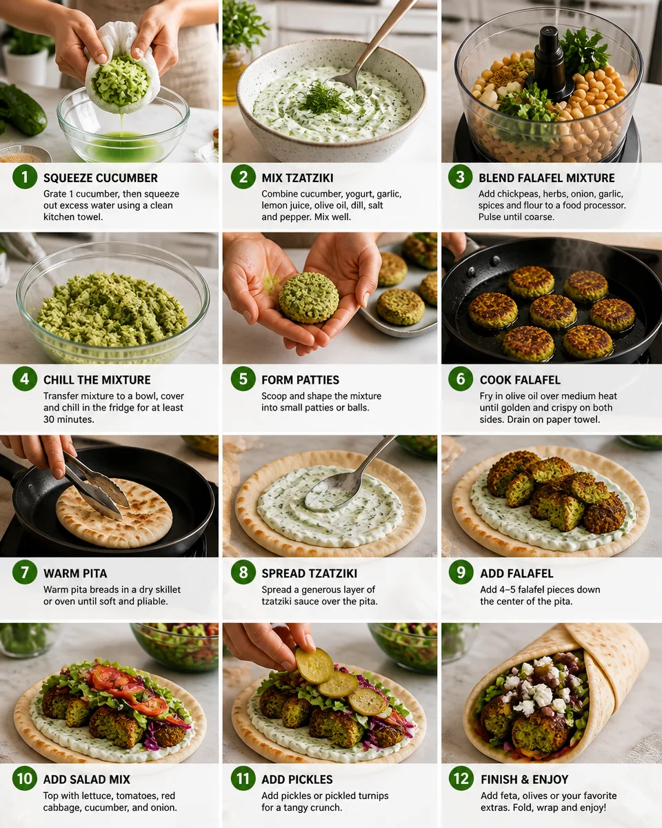 Easy Falafel Wrap — Pita Tzatziki Salad