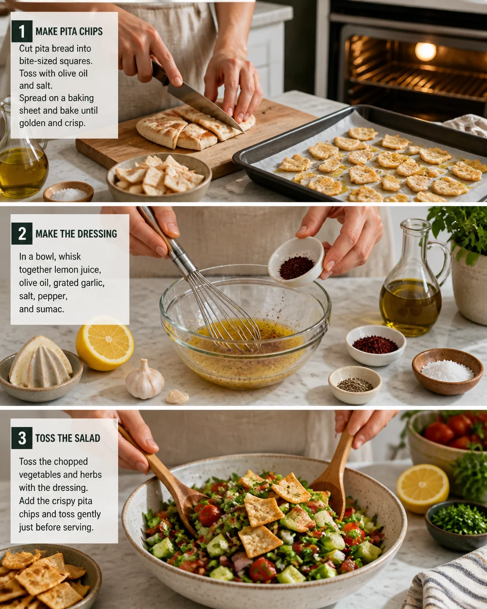 Easy Fattoush Salad — Lebanese Crispy Pita