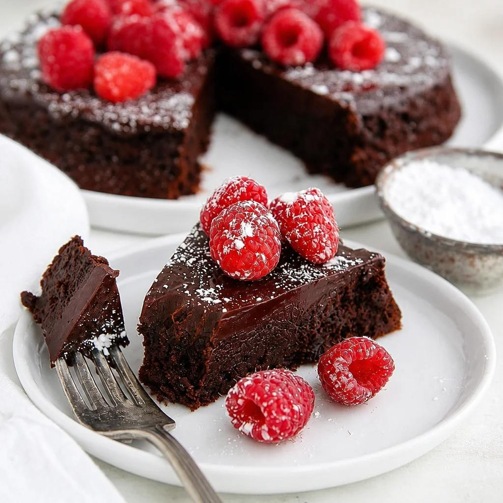 Easy flourless chocolate cake recipe, rich and gluten-free dessert.