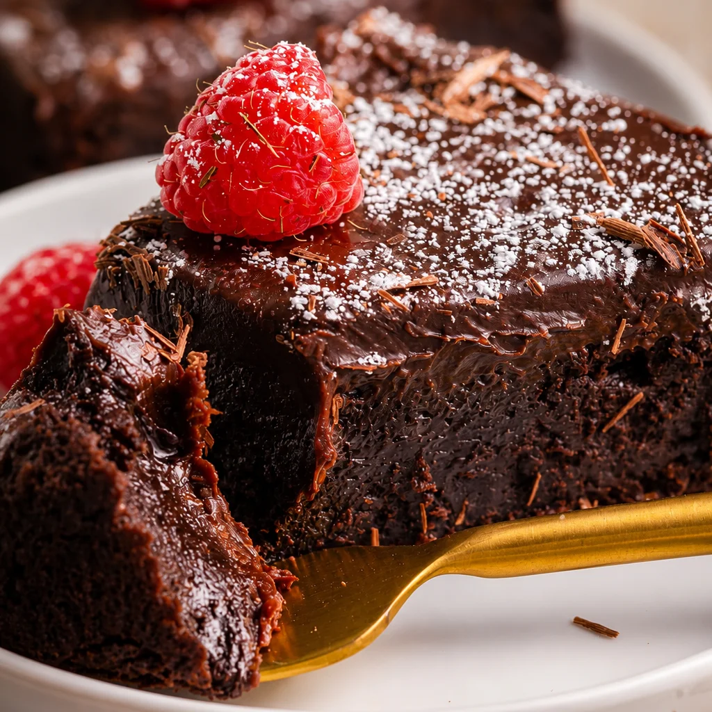 Easy Flourless Chocolate Cake - Gluten Free Fudgy dessert with rich chocolate flavor.