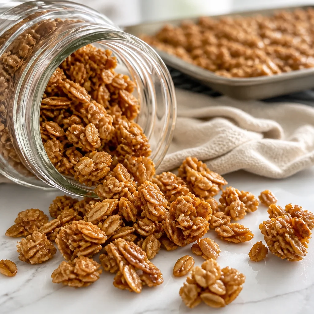 Bowl of Easy Homemade Granola Clusters — Honey Oat with oats and honey.