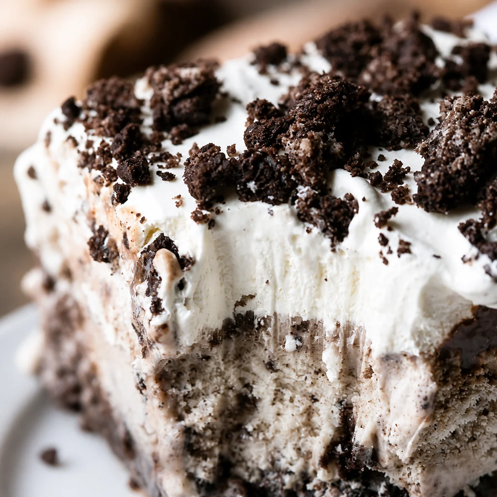 Easy Ice Cream Cake Homemade — Oreo Layer dessert with creamy layers and Oreo crust.