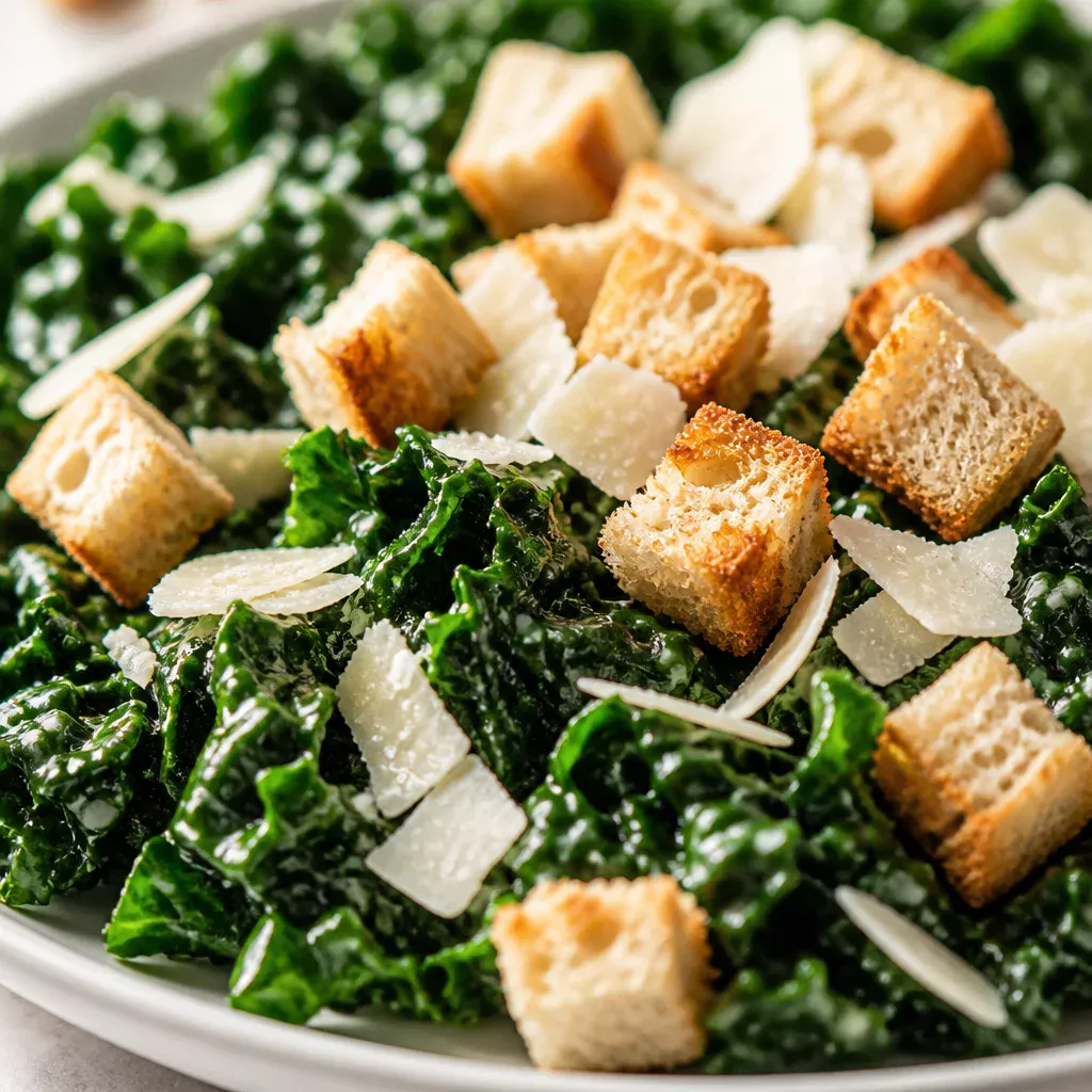 Easy Kale Caesar Salad with Crispy Croutons and Zesty Dressing