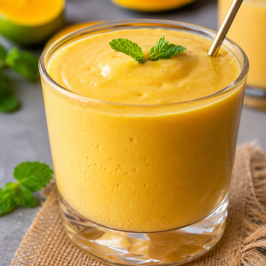 Easy Mango Lassi - Creamy Indian yogurt mango drink with mango, yogurt, and spices.