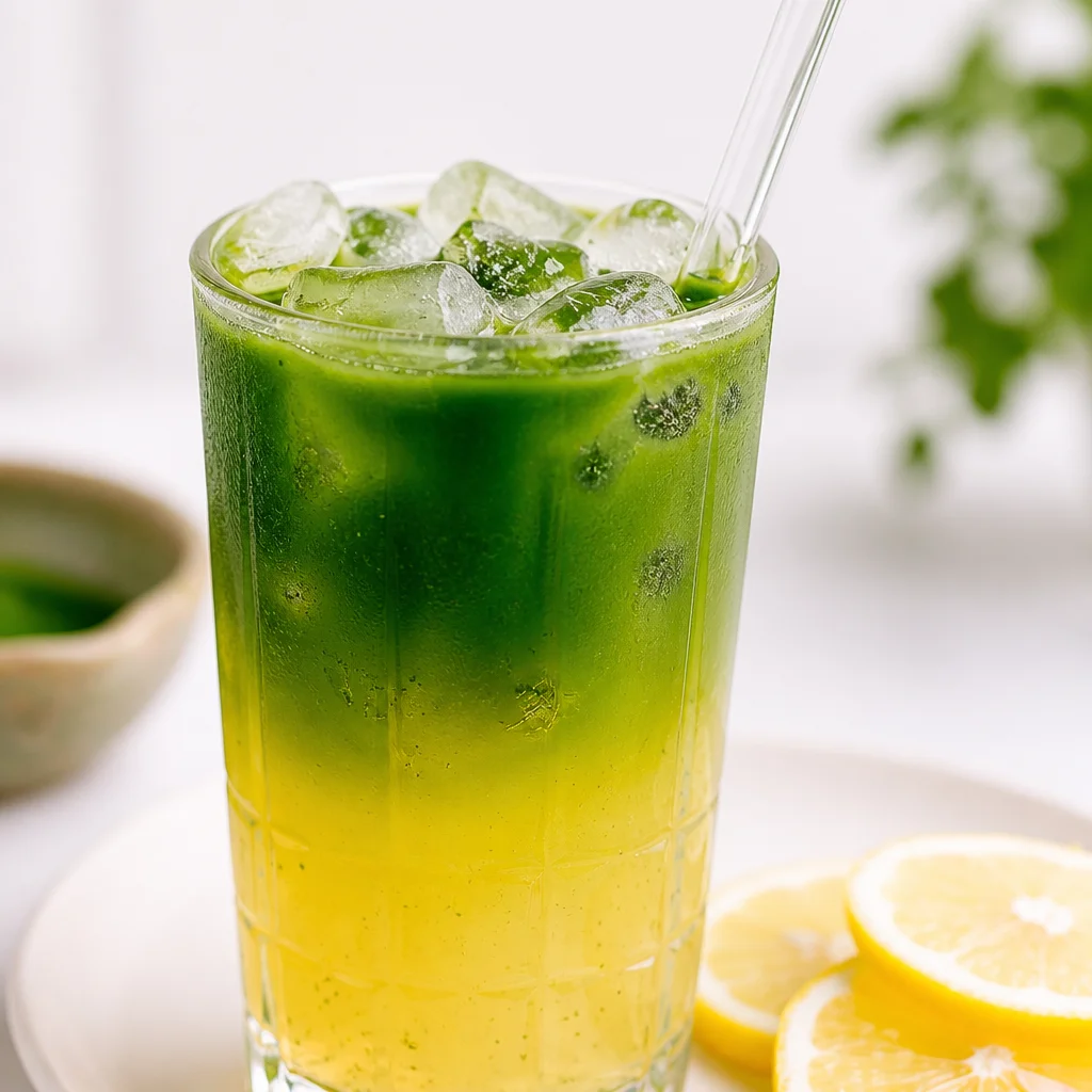 Refreshing Easy Matcha Lemonade - A perfect green tea summer drink on ice.