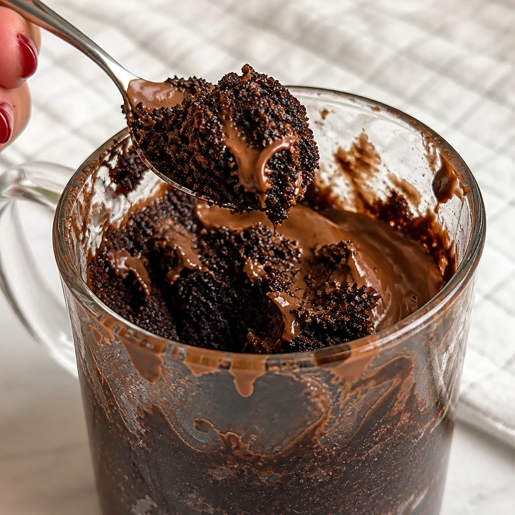 Delicious Easy Mug Cake — 5 Minute Microwave Chocolate served in a mug.