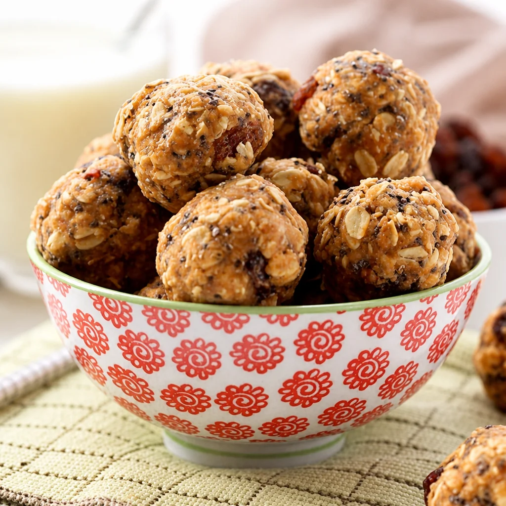 Easy No Bake Energy Balls made with oats and peanut butter, perfect snack for any time.