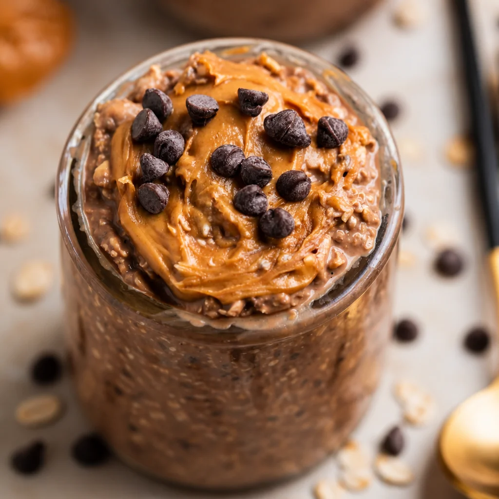 Delicious Easy Overnight Oats Chocolate — Peanut Butter ready for a quick breakfast.
