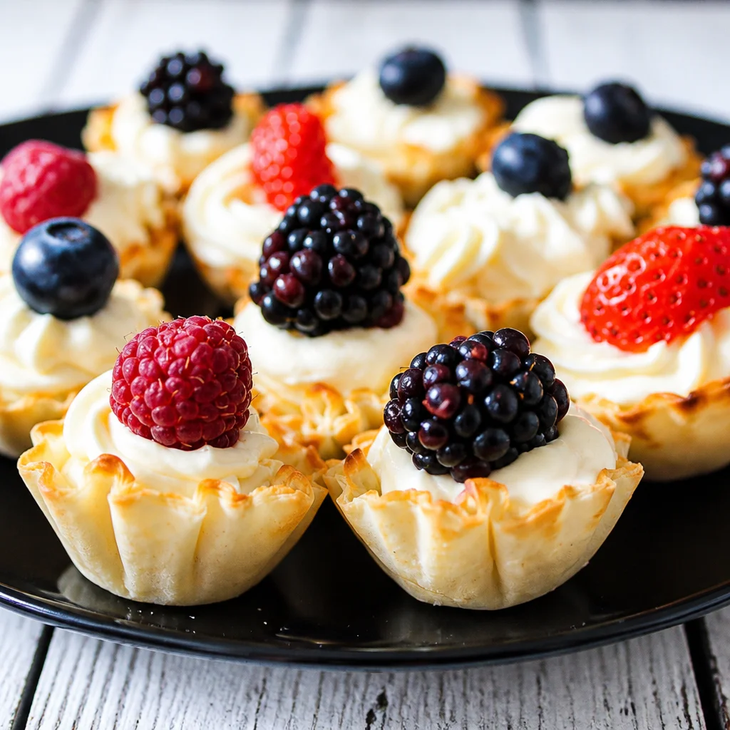 Easy Phyllo Cups filled with cream cheese and fruit for a delicious appetizer