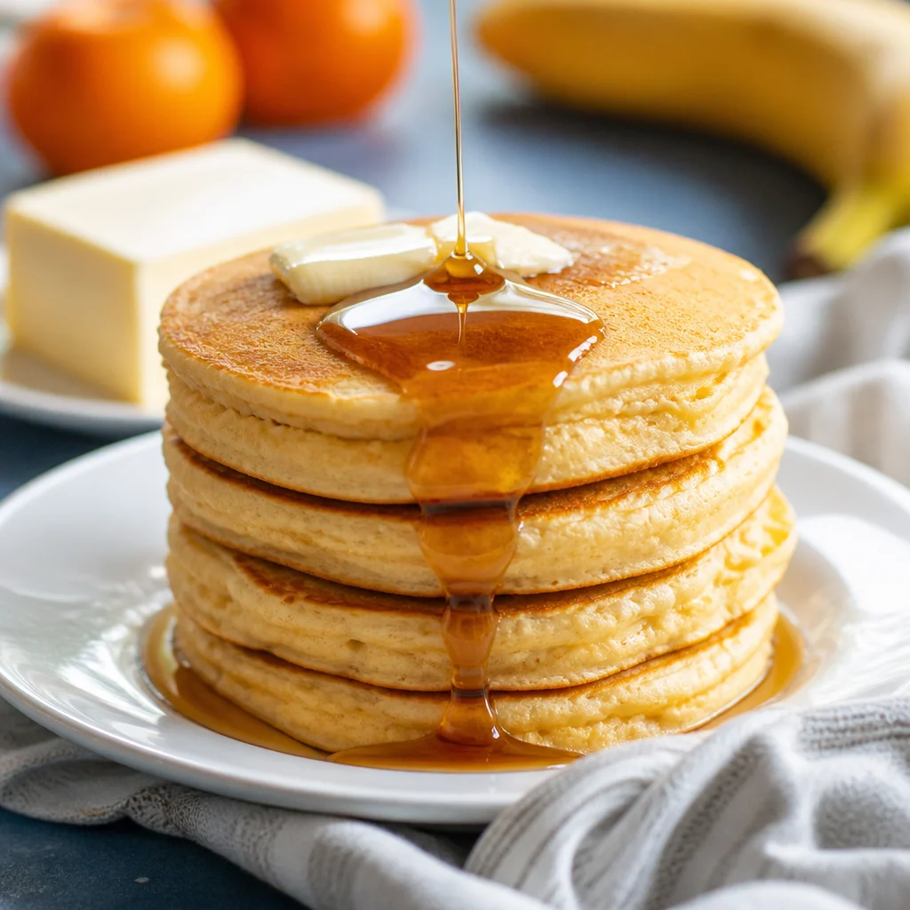 Fluffy gluten-free protein pancakes cooked to perfection, a high-protein breakfast option.